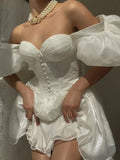 Ndyad White Off Shoulder A-Line Tulle Short Prom Dresses Homecoming Dress HZ1024