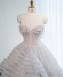 Ndyad White Sweetheart Neck A-Line Tulle Beaded Wedding Dresses HZ1024