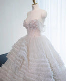 Ndyad White Sweetheart Neck A-Line Tulle Beaded Wedding Dresses HZ1024