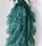Ndyad Forest Green Halter Neck A-Line Tulle Hi-Lo Long Prom Dresses Formal Evening Gowns HZ1024