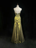 Ndyad Green Strapless Mermaid Beaded Satin Long Prom Dresses Formal Evening Gowns HZ1024