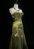 Ndyad Green Strapless Mermaid Beaded Satin Long Prom Dresses Formal Evening Gowns HZ1024