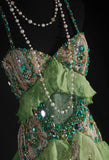 Ndyad Green Spaghetti Straps Mermaid Beaded Tulle Long Prom Dresses Vintage Lace Evening Gowns HZ1024