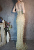 Ndyad Spaghetti Straps Sheath Beaded Chiffon Long Prom Dresses Elegant Formal Evening Gowns with 3D Appliques HZ1024