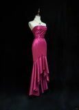 Ndyad Fuchsia Strapless Mermaid Satin Long Prom Dresses Formal Evening Gowns HZ1024