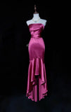 Ndyad Fuchsia Strapless Mermaid Satin Long Prom Dresses Formal Evening Gowns HZ1024