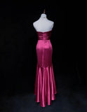 Ndyad Fuchsia Strapless Mermaid Satin Long Prom Dresses Formal Evening Gowns HZ1024