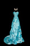 Ndyad Blue Sweetheart Neck A-Line Taffeta Long Prom Dresses Formal Evening Gowns HZ1024