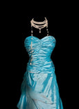 Ndyad Blue Sweetheart Neck A-Line Taffeta Long Prom Dresses Formal Evening Gowns HZ1024