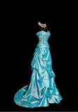 Ndyad Blue Sweetheart Neck A-Line Taffeta Long Prom Dresses Formal Evening Gowns HZ1024