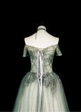 Ndyad Green Off Shoulder A-Line Tulle Long Prom Dresses Formal Evening Gowns HZ1024