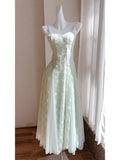 Ndyad Light Green Spaghetti Straps A-Line Tulle Long Prom Dresses Formal Evening Gowns HZ1024