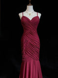 Ndyad Red Spaghetti Straps Mermaid Chiffon Long Prom Dresses Formal Evening Gowns HZ1024