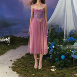 Ndyad Purple A-Line Spaghetti Straps Tulle Prom Dresses Formal Evening Gowns with 3D Appliques HZ1024