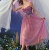 Ndyad Purple A-Line Spaghetti Straps Tulle Prom Dresses Formal Evening Gowns with 3D Appliques HZ1024