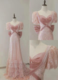 Ndyad Pink A-Line Sweetheart Neck Sequins Long Prom Dresses Formal Evening Gowns HZ1024
