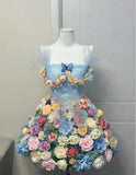 Ndyad Blue Spaghetti Strap A-Line Tulle Applique Short Prom Dresses Homecoming Dress HZ1024