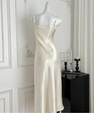 Ndyad Light Champagne Spaghetti Straps Satin Sheath Prom Dresses Formal Evening Gowns HZ1024
