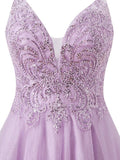 Ndyad Lilac Spaghetti Straps A-Line Tulle Applique Short Prom Dresses HZ1024