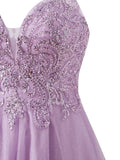 Ndyad Lilac Spaghetti Straps A-Line Tulle Applique Short Prom Dresses HZ1024