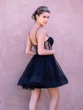 Ndyad Black Polka Dot Spaghetti Straps A-Line Tulle Short Prom Dresses Homecoming Dress HZ1024