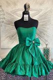Ndyad Pink Strapless A-line Satin Short Prom Dresses Homecoming Dress With Bow HZ1024