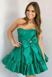 Ndyad Pink Strapless A-line Satin Short Prom Dresses Homecoming Dress With Bow HZ1024