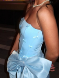 Ndyad Blue Strapless Bodycon Satin Short Party Dresses Homecoming Dress with Bow HZ1024