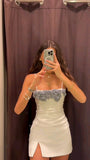 Ndyad Off-White Spaghetti Straps Bodycon Satin Short Party Dresses Homecoming Dress HZ1024