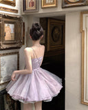Ndyad Purple Spaghetti Straps A-Line Short Party Dresses Homecoming Dress HZ1024