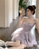 Ndyad Purple Spaghetti Straps A-Line Short Party Dresses Homecoming Dress HZ1024
