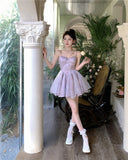 Ndyad Purple Spaghetti Straps A-Line Short Party Dresses Homecoming Dress HZ1024