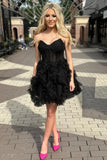 Ndyad Black Strapless A-Line Tulle Short Prom Dresses Homecoming Dress HZ1024