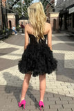 Ndyad Black Strapless A-Line Tulle Short Prom Dresses Homecoming Dress HZ1024