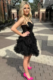 Ndyad Black Strapless A-Line Tulle Short Prom Dresses Homecoming Dress HZ1024