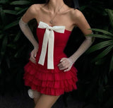 Ndyad Black Strapless A-Line Satin Short Prom Dresses Homecoming Dress with Bow HZ1024