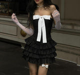 Ndyad Black Strapless A-Line Satin Short Prom Dresses Homecoming Dress with Bow HZ1024