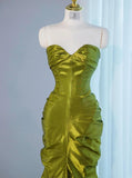 Ndyad Green Sweetheart Mermaid Satin Long Prom Dresses Formal Evening Gowns HZ1024