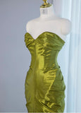 Ndyad Green Sweetheart Mermaid Satin Long Prom Dresses Formal Evening Gowns HZ1024