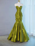 Ndyad Green Sweetheart Mermaid Satin Long Prom Dresses Formal Evening Gowns HZ1024