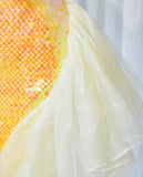 Ndyad Bright Yellow Strapless Mermaid Sequined Tulle Long Prom Dresses Formal Evening Gowns HZ1024