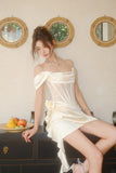 Ndyad White Off-the-shoulder Bodycon Satin Short Prom Dresses Homecoming Dress HZ1024