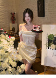 Ndyad White Off-the-shoulder Bodycon Satin Short Prom Dresses Homecoming Dress HZ1024