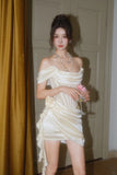 Ndyad White Off-the-shoulder Bodycon Satin Short Prom Dresses Homecoming Dress HZ1024