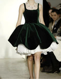 Ndyad Forest Green Square Neck Velvet A-Line Short Ball Gowns Elegant Homecoming Dress HZ1024