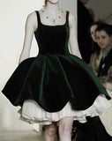 Ndyad Forest Green Square Neck Velvet A-Line Short Ball Gowns Elegant Homecoming Dress HZ1024