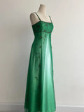 Ndyad Green Gradient Spaghetti Strap A-Line Satin Beaded Chiffon Long Prom Dresses Vintage Formal Evening Gowns HZ1024