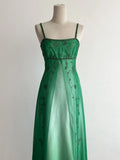 Ndyad Green Gradient Spaghetti Strap A-Line Satin Beaded Chiffon Long Prom Dresses Vintage Formal Evening Gowns HZ1024