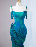 Ndyad Turquoise Scoop Mermaid Jacquard Satin Long Prom Dresses Elegant Formal Evening Gowns HZ1024