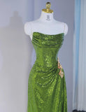 Ndyad Green Strapless Sheath Sequins Long Prom Dresses Formal Evening Gowns HZ1024